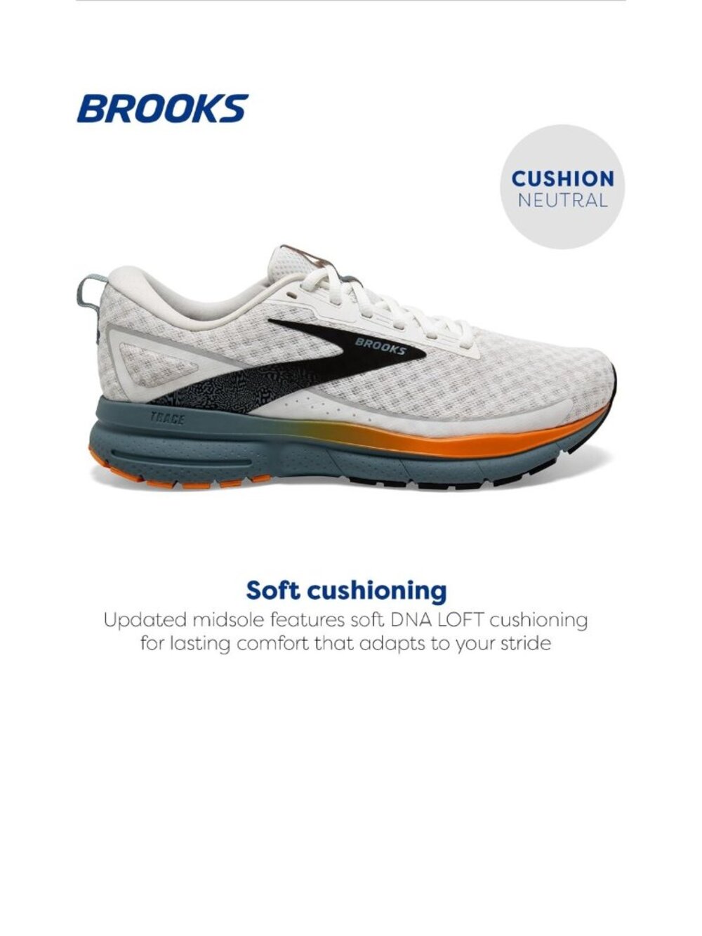 New Brooks Trace 3 White/Orange/Goblin Blue Neutral Running Shoes Men’s - Picture 2 of 5